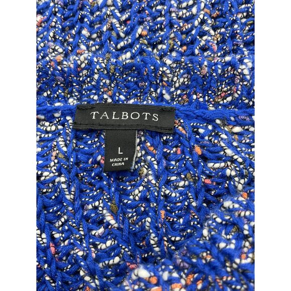 Talbots Curved Hem Long Sleeve Loose Knit Bright Blue Speckled Sweater Large - Picture 8 of 10